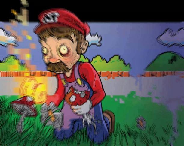 Mario Leveling Up on Mushrooms